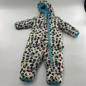 Spyder Baby Girl Cheetah Print Snow Suit One Piece Full Body White Blue